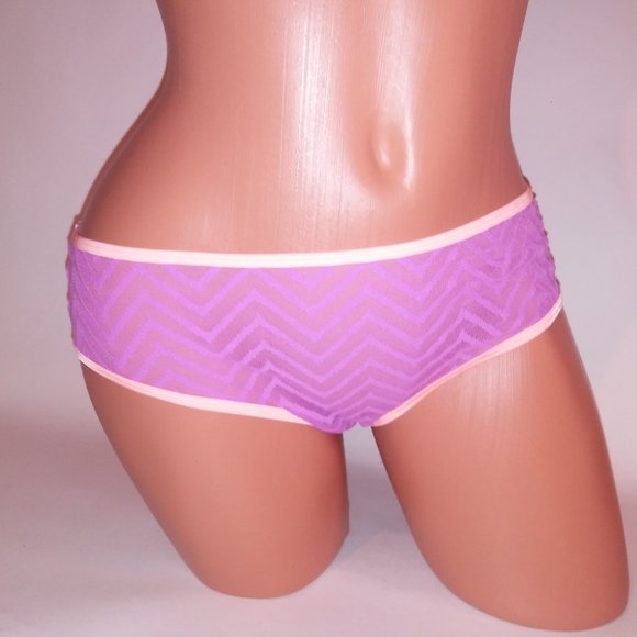 3/$35 Victoria Secret Panty Hiphugger Large Purple Orange Geo Zig Zag Lace Sheer - Picture 2 of 7